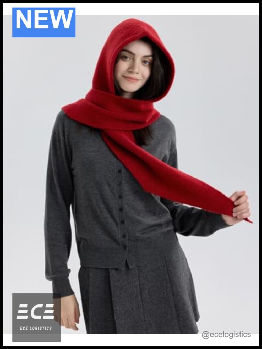 Knit 2-in-1 Hat Scarf Winter Warm Shawl Wrap Hood Balaclava Poncho Polyester - Picture 4 of 6